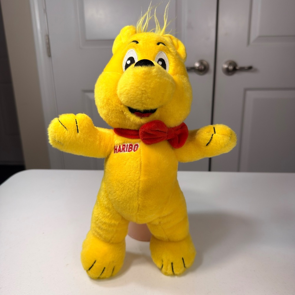 Haribo Goldbear Plush Mascot Yellow Bear Red Bow Tie Advertising Toy 12"